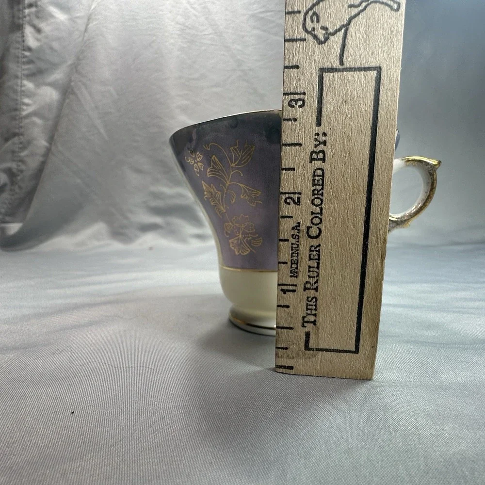 Vintage Lavender Lusterware Tea Cup Saucer Japan Gold Floral Iridescent 1950 Set